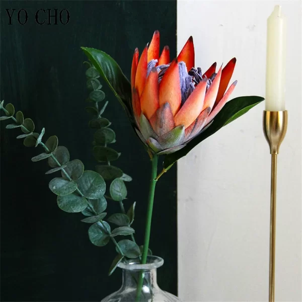 YO CHO Silk King Protea Artificial Flower for Wedding & Home Decor 1