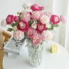 3 Heads Elegant Silk Peony Artificial Bouquet for Wedding Party Home Decor 2