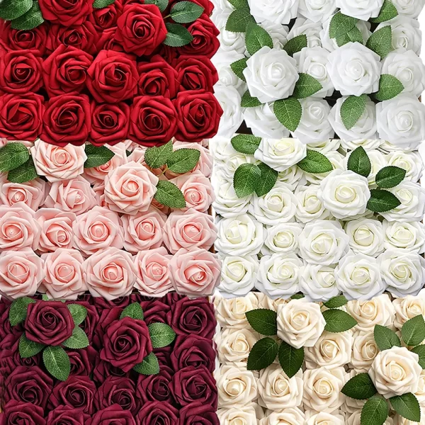 30/5PCS Artificial Foam Rose Flowers with Stems for DIY Wedding Bouquets & Party Decor 1