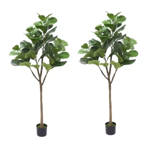 Set of 2 Artificial Fiddle Leaf Fig Trees 1