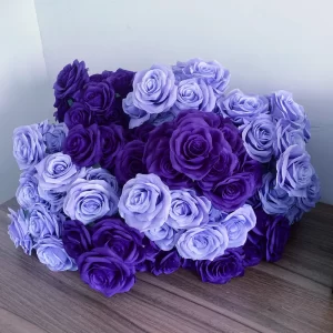 9 Heads Artificial Rose Bouquet – Purple Dark Purple Fake Roses for Wedding 1