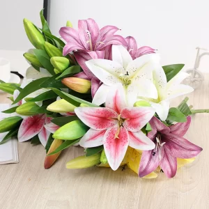 Real Looking 3D Printing Lily Branch Artificial Flowers for Wedding Home Garden Decoration 1