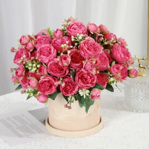 Silk Rose Bouquet – Artificial Pink & White Flowers for Wedding, Home 1