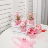5PCS Mini Pink Potted Flowers for Desktop & Shelf Decor 2