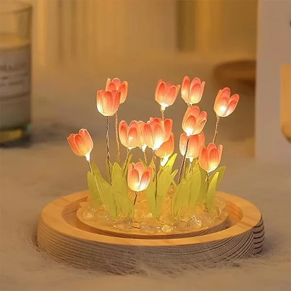 Artificial Tulip Flower LED Night Light – Handmade Bedside Lamp for Home & Gifts 1