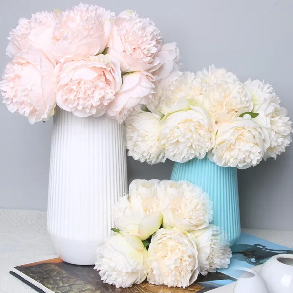 5 Big Heads Pink Peony Rose Artificial Flowers Bouquet for Wedding Bride Decor 1