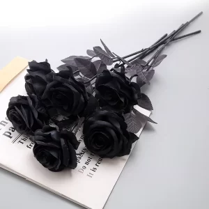 5/10/20Pcs Black Silk Roses for Gothic Wedding & Halloween Decor 1