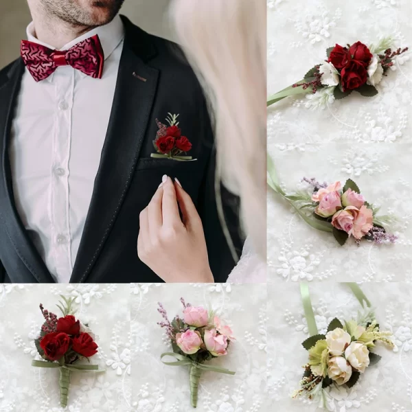 Silk Rose Boutonniere – Groom's Corsage for Wedding & Party 1