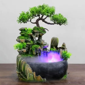 Simulation Resin Rockery Decor Fake Tree Waterfall Humidifier 1