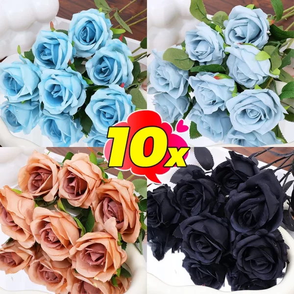 1/10Pcs Realistic Blue & Black Rose Branch for Wedding & Valentine’s Decor 1