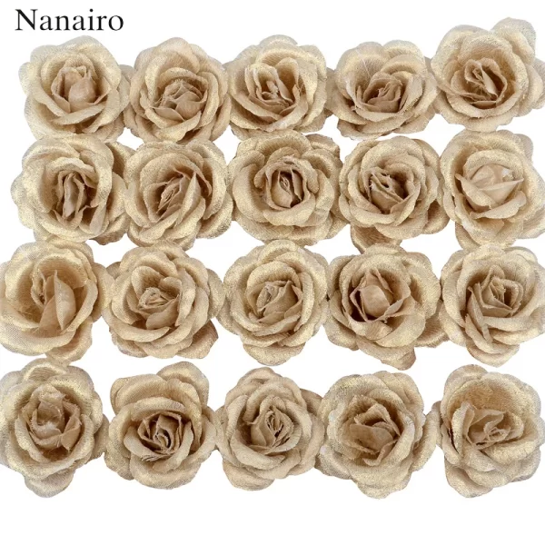 10Pcs 4cm Gold Silk Rose Heads for Wedding & DIY Flower Wall 1