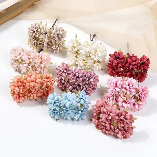 6PCS Mini Carnation Artificial Silk Flowers for Wedding Wreath Scrapbooking DIY 1