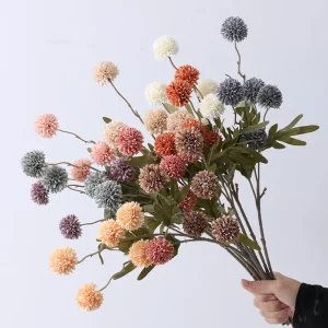 5-Head Silk Dandelion Flower Ball with Green Leaves for Wedding & Home Decor 1