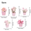 5PCS Mini Pink Potted Flowers for Desktop & Shelf Decor 6
