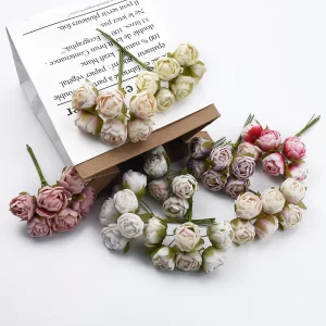 6PCS Mini Tea Roses Bouquet Multicolor Wedding Christmas Gift Box Decor 1