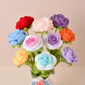 Hand-Knitted Crochet Rose Tulips & Daisy Bouquet for Wedding & Home Decor 1