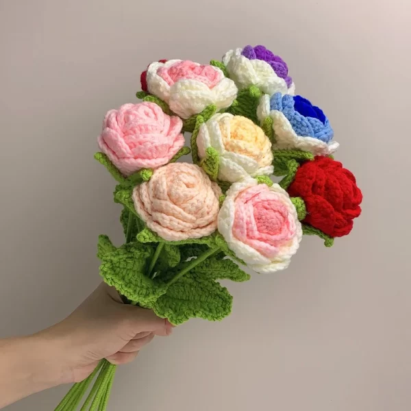 Hand-Knitted Crochet Rose - Artificial Wedding Bouquet & Valentine’s Gift 1