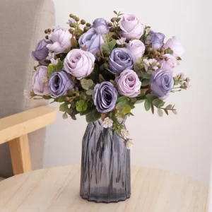 Purple Silk Rose Bouquet for Bride & Wedding Decorations 1