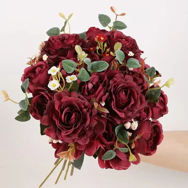 Burgundy Peony Bouquet – Vintage Silk Wedding Flowers 1