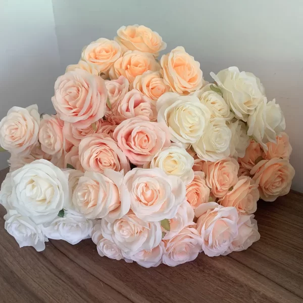 9-Head Champagne Rose Bouquet – Artificial Wedding & Home Decor 1