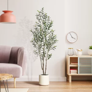 Artificial Olive Tree with White Planter 1