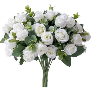 Rose & Eucalyptus Bouquet - Artificial Flowers for Wedding & Home Decor 1