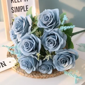 Blue Silk Roses – Faux Floral Bouquet for Wedding & Home 1