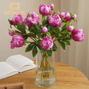 European-Style 2 Heads Simulated Peony Silk Flowers for Wedding Home Decor 1