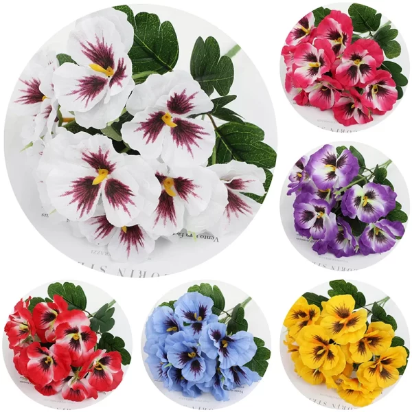 5 Heads Pansy Bouquet - Artificial Flowers for Wedding & Home Balcony Decor 1