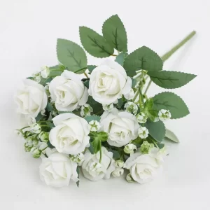 10-Heads Silk Rose & Eucalyptus Bouquet for Weddings & Home Decor 1